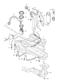 6RD201060A-Tank, fuel with mounting and narrow filler neck for unleaded fuel