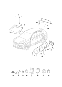22D8452145AP-Set door glass w/weatherstrip black