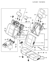 9028597-Knob, luggage lane door lock, rear seat back (part 31,34)