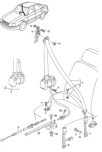4B0857706AV04-Three-point s/belt with automatic unit, s/belt tensioner and child seat hold button assy * pay atte