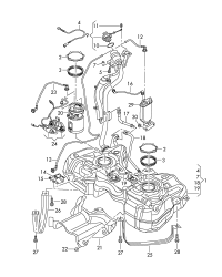 L5ND201060A-Tank, fuel with mounting and narrow filler neck for unleaded fuel