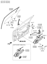 825301M000-Run assy-fr dr wdo glass lh