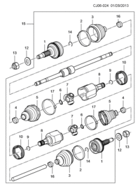 9055228-Kit, front wheel drive shaft cv joint outer boot repair (including 2,3, 14,16)