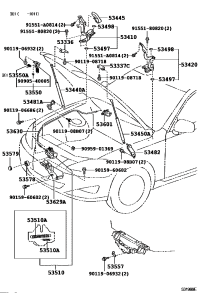 534400W100-Support assy, hood, rh