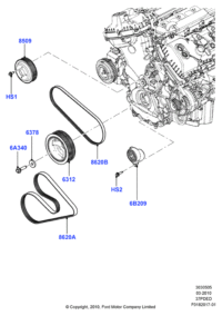 BR3Z6B209E-BELT TENSIONER,V RIBBED-LR