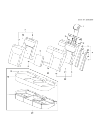 13310037-Pad, rear seat back side (incl. 5,23, 25)