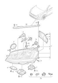 5G1941043B-Headlamp, airdischarge with dynamic high beam adj LED daytime running light
