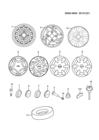 24533128-Wheel, 13x5b steel (for standard and sport 1 steel wheel, and spare tire for all models)