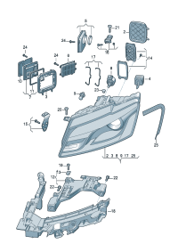 8R0998029F-Headlamp, Bulb-gas discharge  (For traffic only) Note OT-instructions:    D  -28.