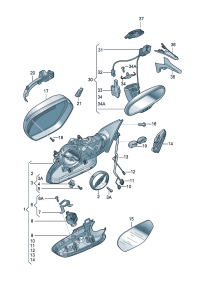 4GD857409F-Mirror assy-outside, band Adj-power
