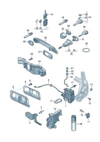 6QD800375S-Cylinder set, for 1 set Handle, rr hatch cover, Ignition start switch, For variable coded wire