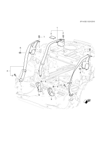 84381835-Retractor, rr s/belt center (incl. 2,3)