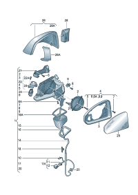 4M0857535-Mirror glass (flat), heatable, Plate-strake mtg