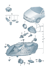 3AD941751A-Headlamp, Lamp, corner  Contains: