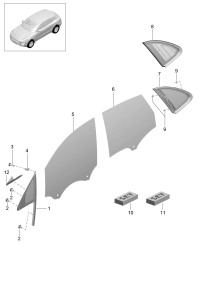 95B845297FB-Glass assy-side Included Garnish assy Plating appearance Porsche panamera: