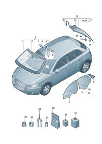 8X0845099BNVB-Window, windshield  For vehicle models with rain sensor  Note OT-instructions: D  -30.