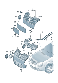 1K0853651E-Grille, radiator Add-contain position: